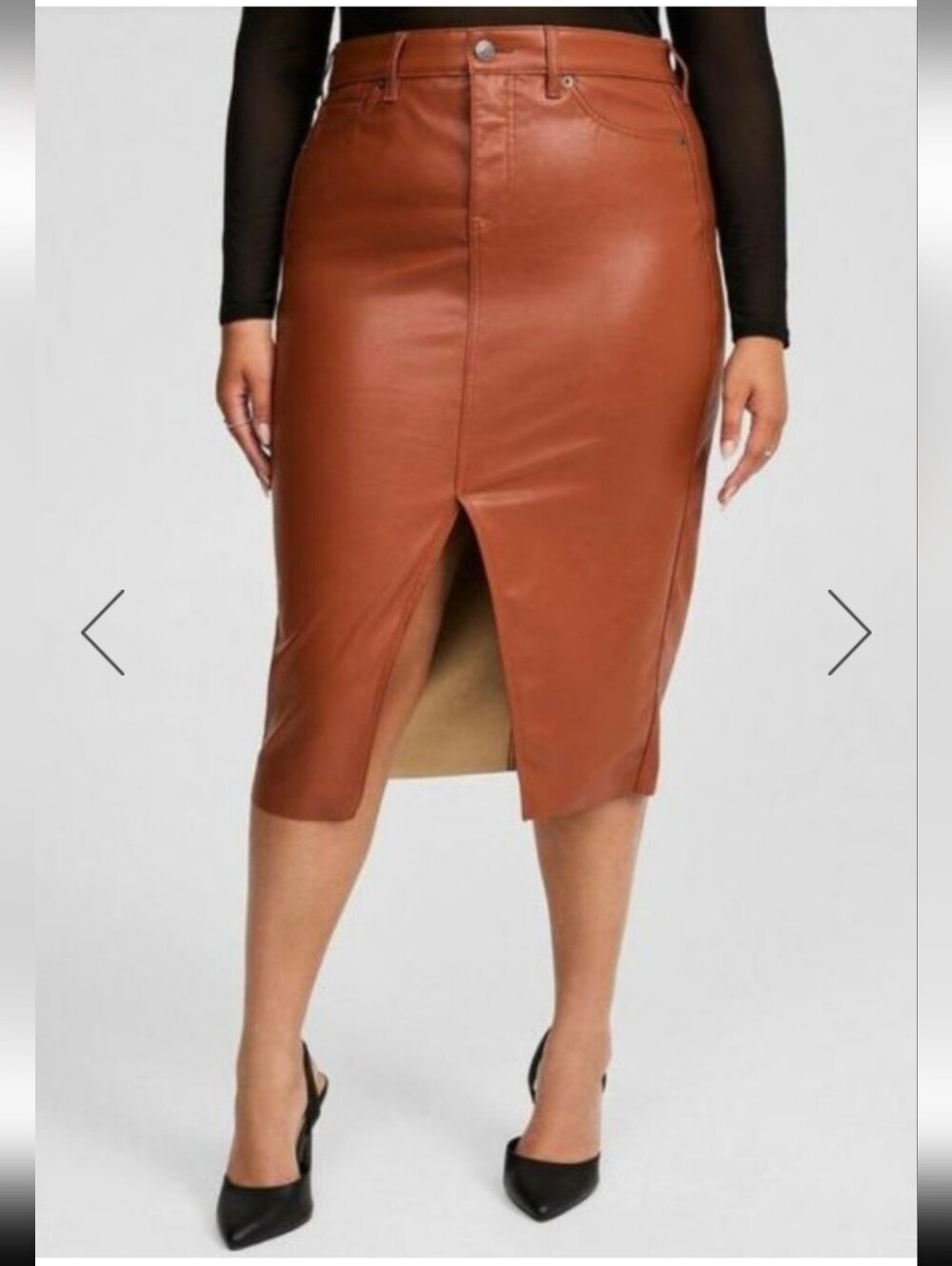torrid Cognac Faux Leather Midi Pencil Skirt with Front Slit